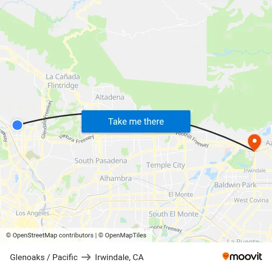 Glenoaks / Pacific to Irwindale, CA map