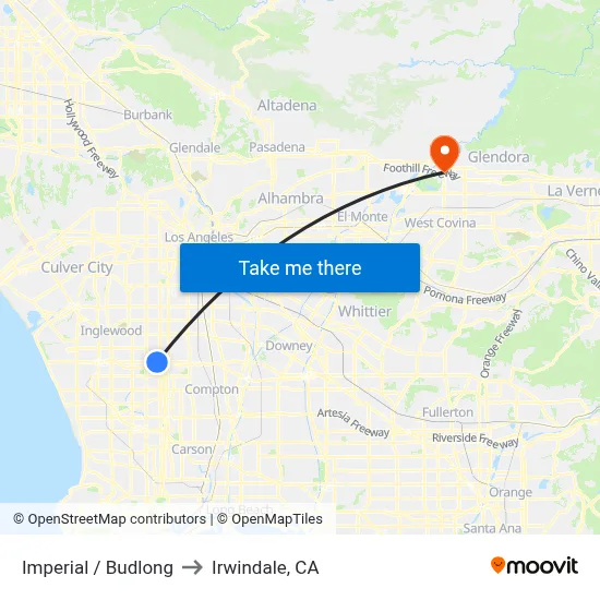 Imperial / Budlong to Irwindale, CA map
