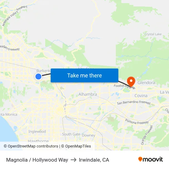 Magnolia / Hollywood Way to Irwindale, CA map