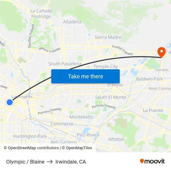Olympic / Blaine to Irwindale, CA map