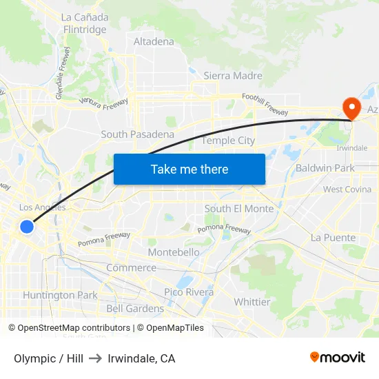 Olympic / Hill to Irwindale, CA map