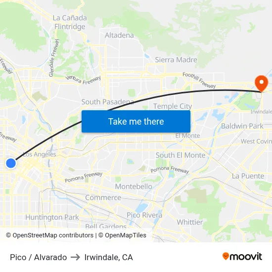 Pico / Alvarado to Irwindale, CA map