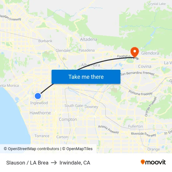 Slauson / LA Brea to Irwindale, CA map