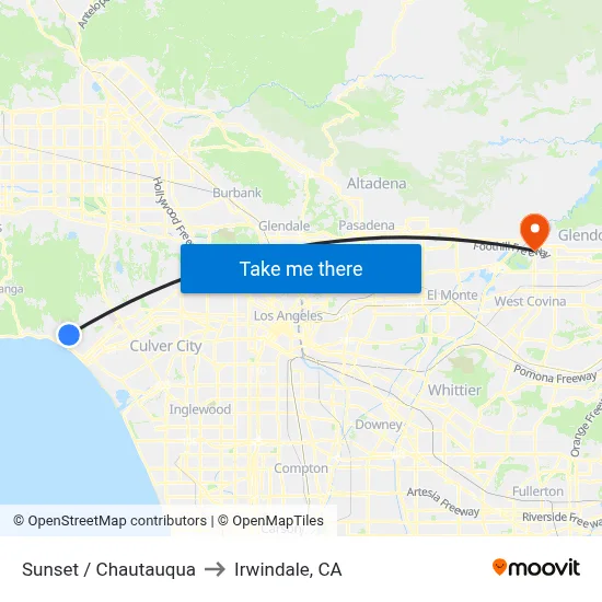 Sunset / Chautauqua to Irwindale, CA map