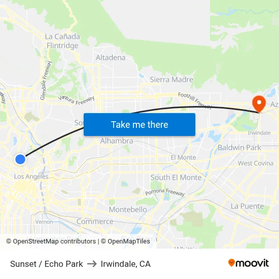 Sunset / Echo Park to Irwindale, CA map