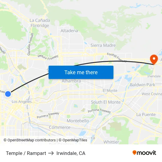 Temple / Rampart to Irwindale, CA map