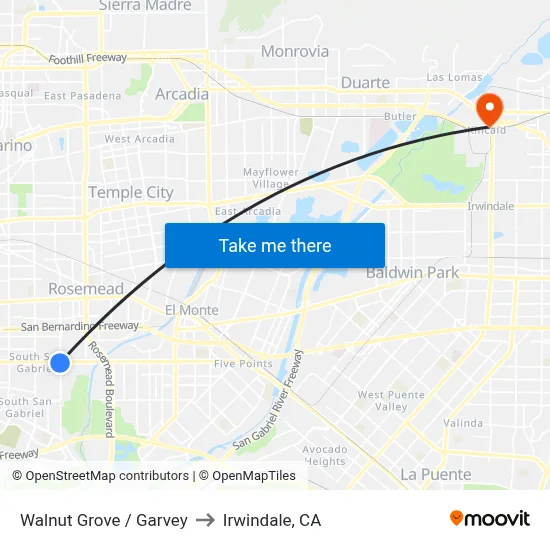 Walnut Grove / Garvey to Irwindale, CA map
