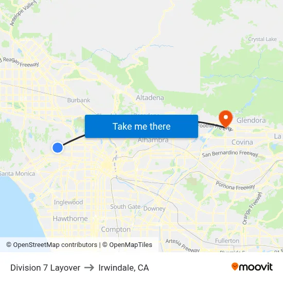Division 7 Layover to Irwindale, CA map