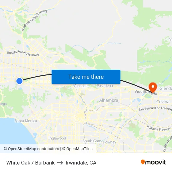 White Oak / Burbank to Irwindale, CA map