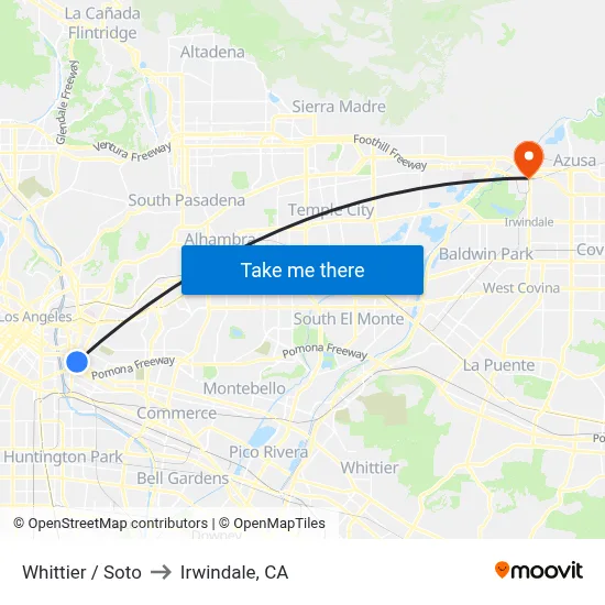 Whittier / Soto to Irwindale, CA map