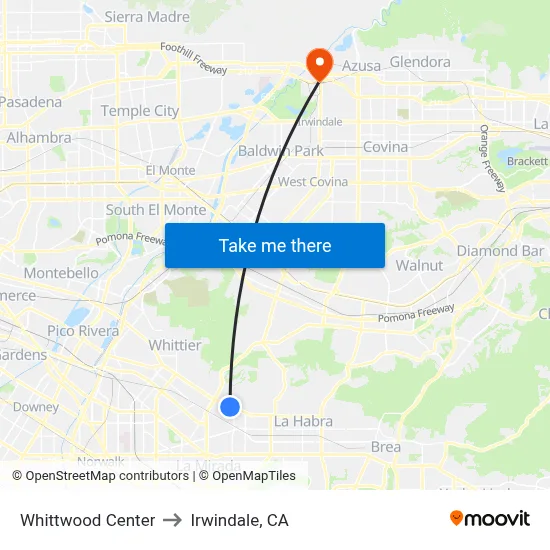 Whittwood Center to Irwindale, CA map