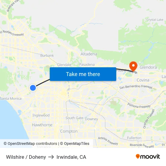 Wilshire / Doheny to Irwindale, CA map