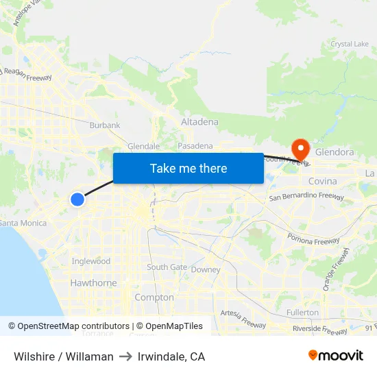 Wilshire / Willaman to Irwindale, CA map