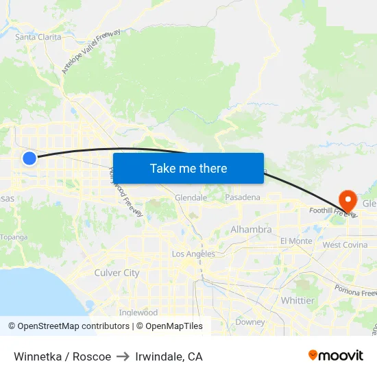 Winnetka / Roscoe to Irwindale, CA map