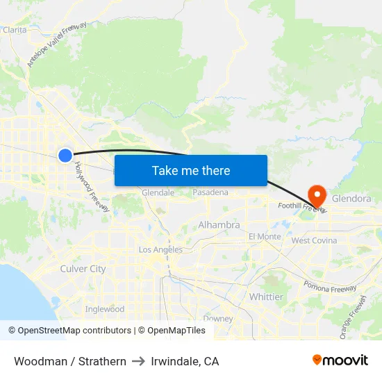 Woodman / Strathern to Irwindale, CA map