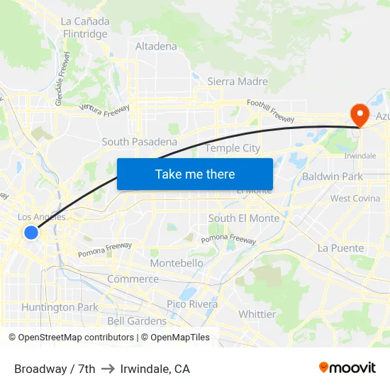 Broadway / 7th to Irwindale, CA map