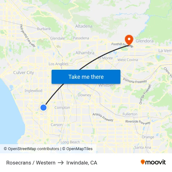 Rosecrans / Western to Irwindale, CA map