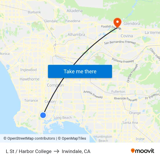 L St / Harbor College to Irwindale, CA map