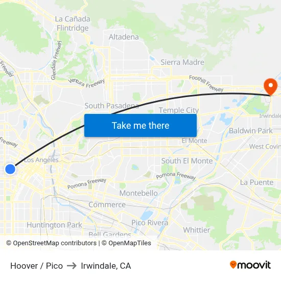 Hoover / Pico to Irwindale, CA map