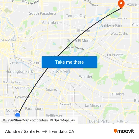 Alondra / Santa Fe to Irwindale, CA map