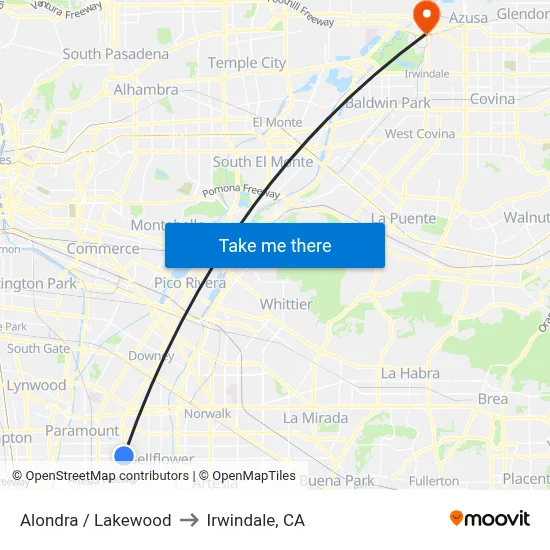 Alondra / Lakewood to Irwindale, CA map