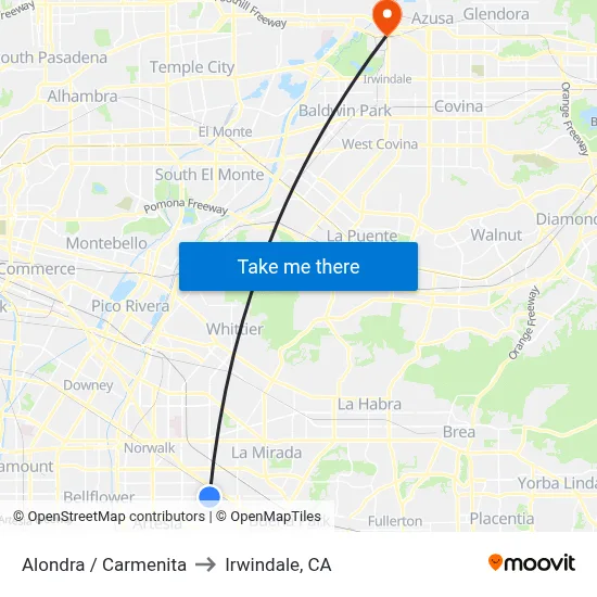 Alondra / Carmenita to Irwindale, CA map