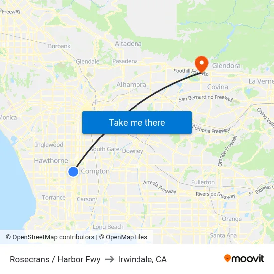 Rosecrans / Harbor Fwy to Irwindale, CA map