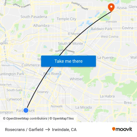 Rosecrans / Garfield to Irwindale, CA map