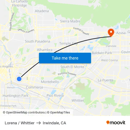 Lorena / Whittier to Irwindale, CA map
