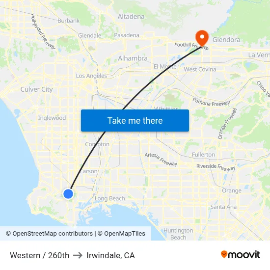 Western / 260th to Irwindale, CA map