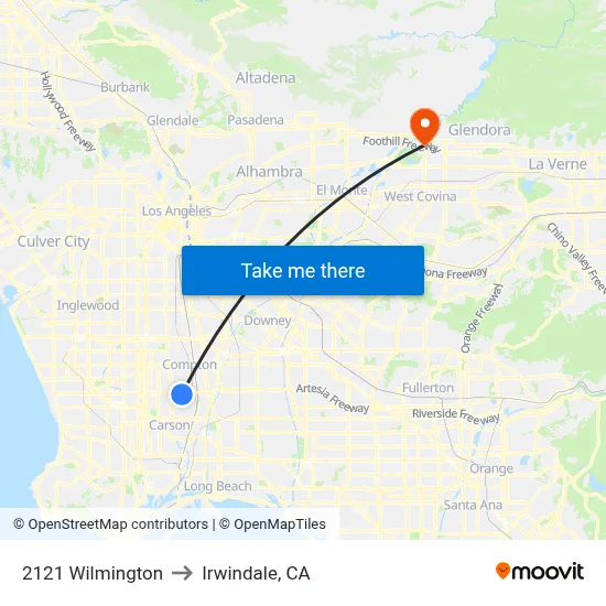 2121 Wilmington to Irwindale, CA map