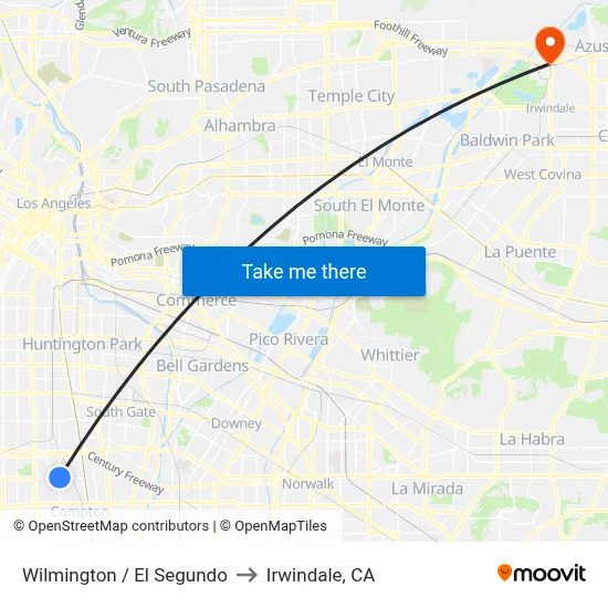 Wilmington / El Segundo to Irwindale, CA map