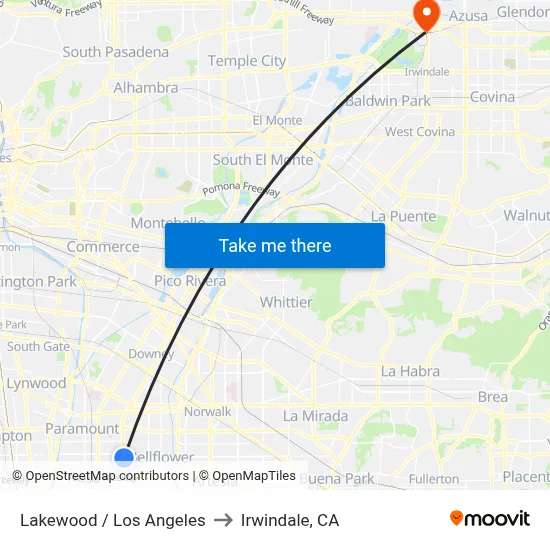 Lakewood / Los Angeles to Irwindale, CA map