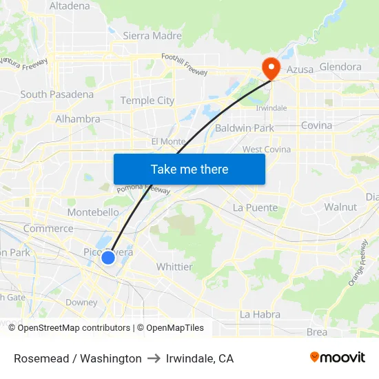 Rosemead / Washington to Irwindale, CA map