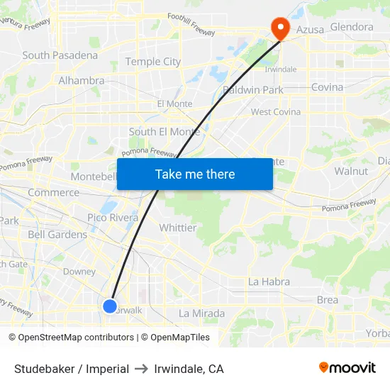 Studebaker / Imperial to Irwindale, CA map