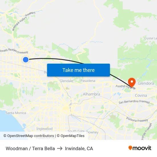 Woodman / Terra Bella to Irwindale, CA map