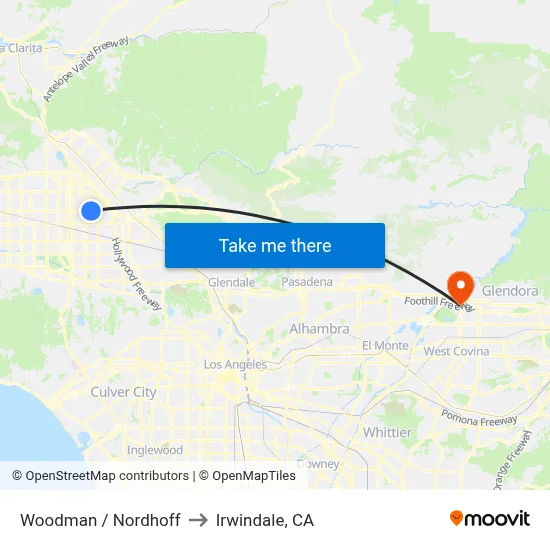 Woodman / Nordhoff to Irwindale, CA map