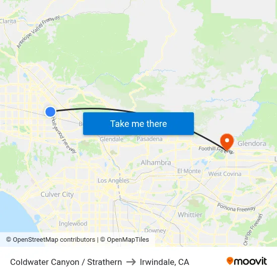 Coldwater Canyon / Strathern to Irwindale, CA map
