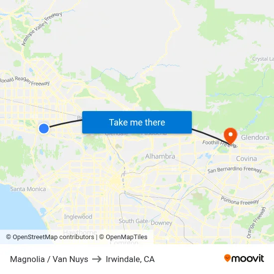 Magnolia / Van Nuys to Irwindale, CA map
