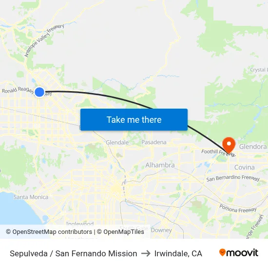 Sepulveda / San Fernando Mission to Irwindale, CA map