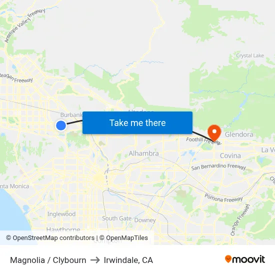 Magnolia / Clybourn to Irwindale, CA map