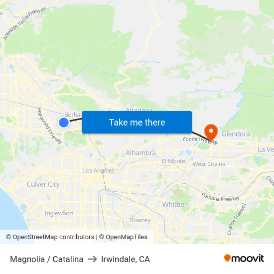 Magnolia / Catalina to Irwindale, CA map