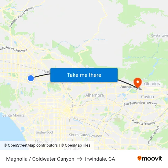 Magnolia / Coldwater Canyon to Irwindale, CA map