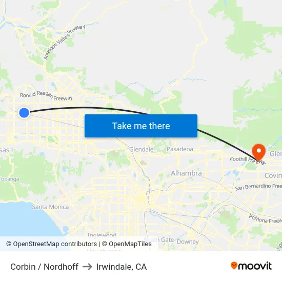 Corbin / Nordhoff to Irwindale, CA map