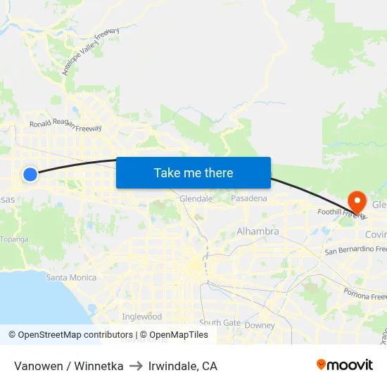 Vanowen / Winnetka to Irwindale, CA map