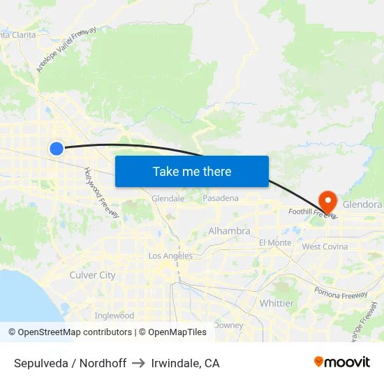 Sepulveda / Nordhoff to Irwindale, CA map