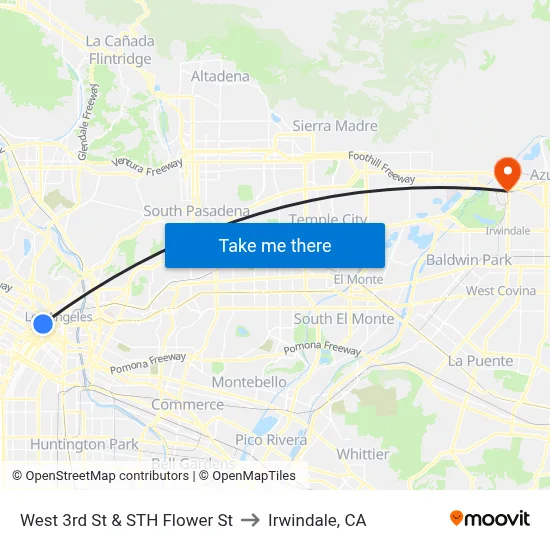 West 3rd St & STH Flower St to Irwindale, CA map
