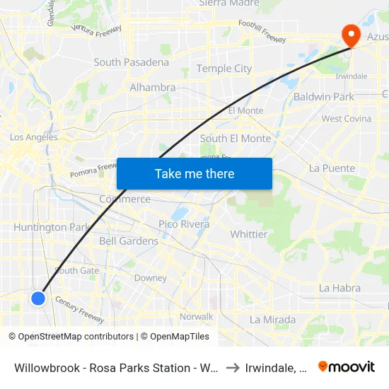 Willowbrook - Rosa Parks Station - West to Irwindale, CA map