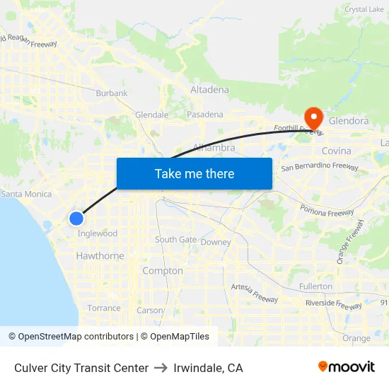 Culver City Transit Center to Irwindale, CA map