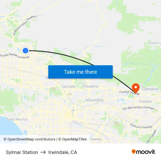 Sylmar Station to Irwindale, CA map